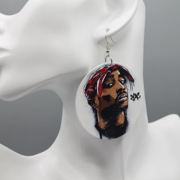 2Pac rapper artist earrings extra large wooden - Picture 2 of 8
